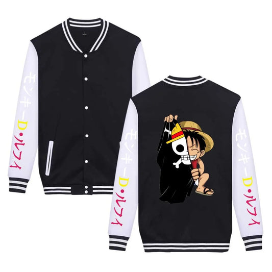 One Piece Anime Autumn/Winter Thick Jacket – Baseball Uniform Style with Straw Hat Luffy Print