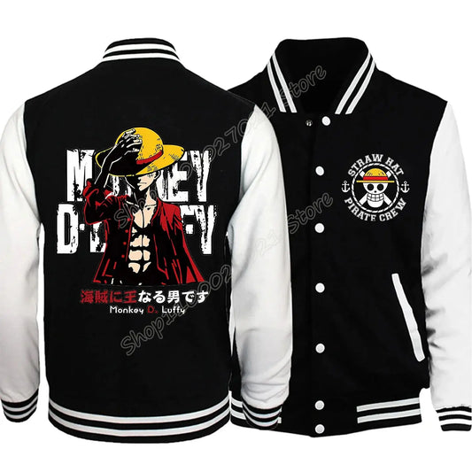 One Piece Baseball Uniform Jacket for Adults – New Luffy Anime Black Streetwear Coat