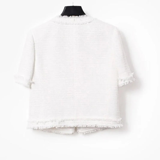 White Tweed Jacket – Short Sleeved Spring/Autumn Women’s Jacket Top, New One Piece Classic Jacket