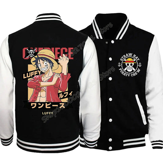 One Piece Baseball Uniform Jacket for Adults – New Luffy Anime Black Streetwear Coat